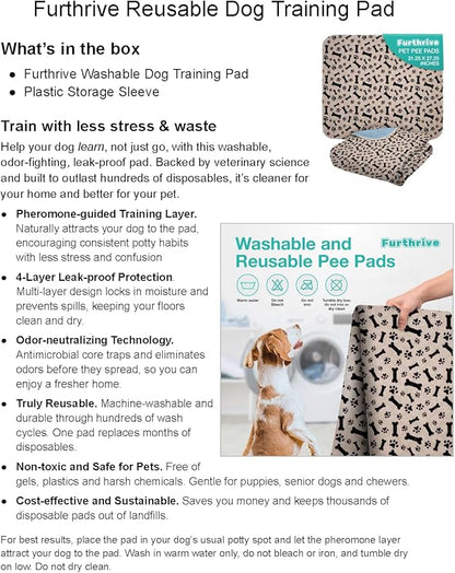 Furthrive Washable Pee Pads for Dogs with Pheromone Attraction, Reusable Puppy Pads, Waterproof Non-Slip Training Pad, 31.25 × 27.25 in, Pet-Friendly for Crates, Apartments, Puppy Supplies (One Unit)