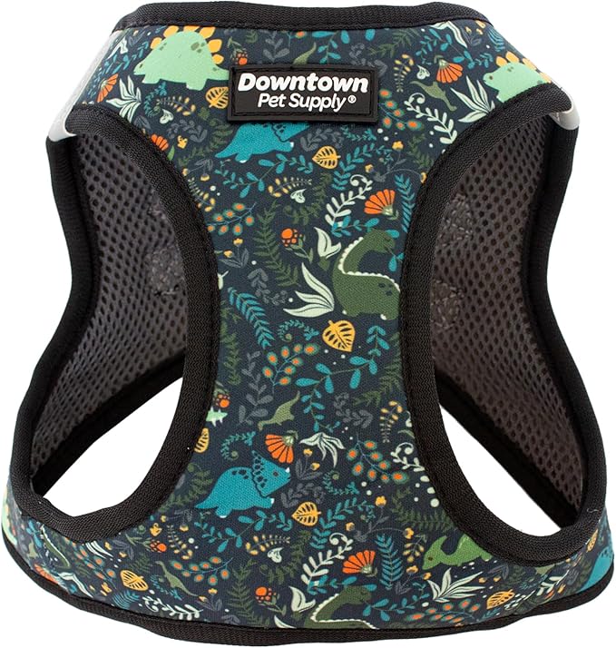 Downtown Pet Supply Step-in Dog Harness – No Pull, Adjustable Padded Mesh with Reflective Trim, Secure Buckle Strap – Comfortable & Breathable Small Dog Harness, Small, Dinosaur