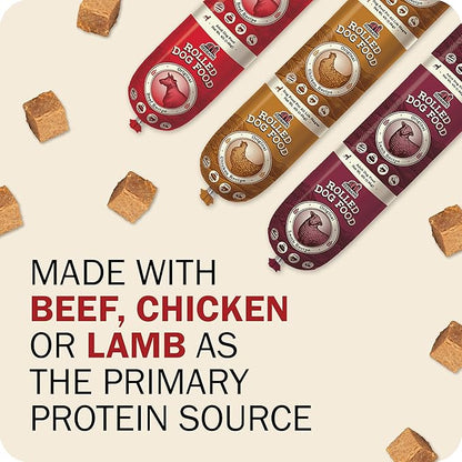 Redbarn Pet Products Premium Rolled Dog Food, Semi-Moist, Beef Recipe - High Protein Full Feed, Topper, Training Treat, or Pill Pouch - Balanced Meal with Functional Ingredients - 4 lb, 8 Rolls