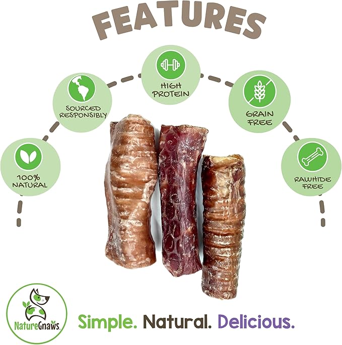 Nature Gnaws Beef Trachea Crunch Wraps for Dogs, 3 Count, Pack of 4 | Long Lasting | Natural Beef Jerky | Rawhide Free | Dog Chew Bones