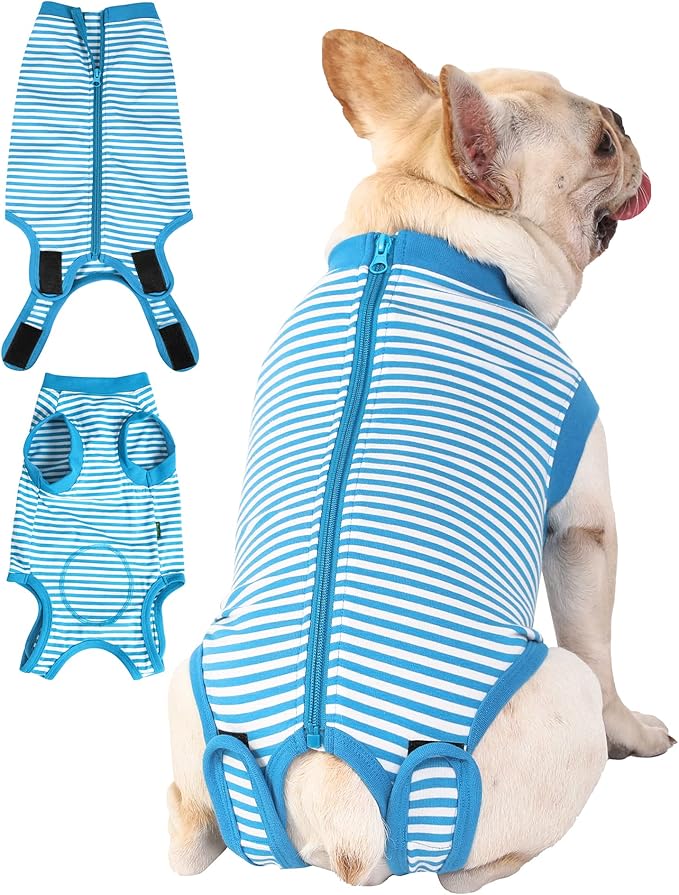 Dog Blue Recovery Suit for XX-Large Female Spay,Male Dog Surgery Suit,Narrow Blue-White XXL