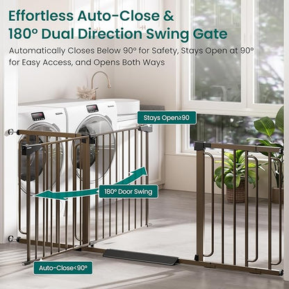 Cumbor 29.7-51.5" Baby Gate 2 Pack (Brown) & 36.6-69" Extra Wide Dog Gate (Brown) for Stairs, Doorways & Hallways