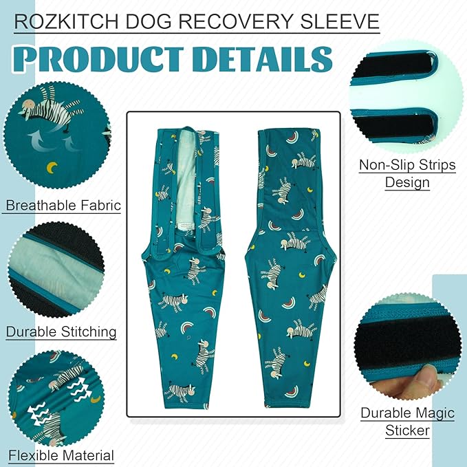 ROZKITCH Dog Arm Sleeves for Licking for Front Right Left Leg, Pet Prevent Licking Wound Elbow Protector, Recovery Suit Cone Collar Alternative for Sprain ACL CCL Arthritis Joint Care Zebra 2XL