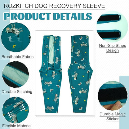 ROZKITCH Dog Arm Sleeves for Licking for Front Right Left Leg, Pet Prevent Licking Wound Elbow Protector, Recovery Suit Cone Collar Alternative for Sprain ACL CCL Arthritis Joint Care Zebra 2XL