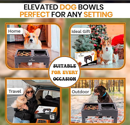 Dog Bowls Elevated Large Breed, Raised Dog Bowl Stand with 4 Adjustable Height, Slow Feeder Dog Bowls & No-Spill Water Bowl for Small, Medium, Large Dogs