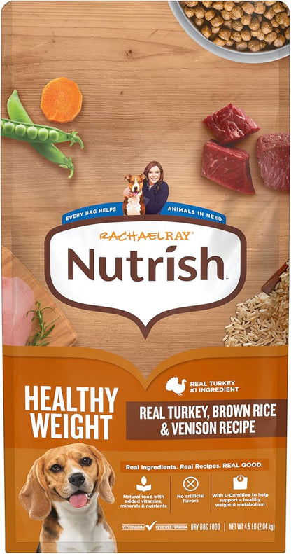 Nutrish Rachael Ray Healthy Weight Adult Dry Dog Food Real Turkey, Brown Rice & Venison Recipe, 4.5 lb. Bag