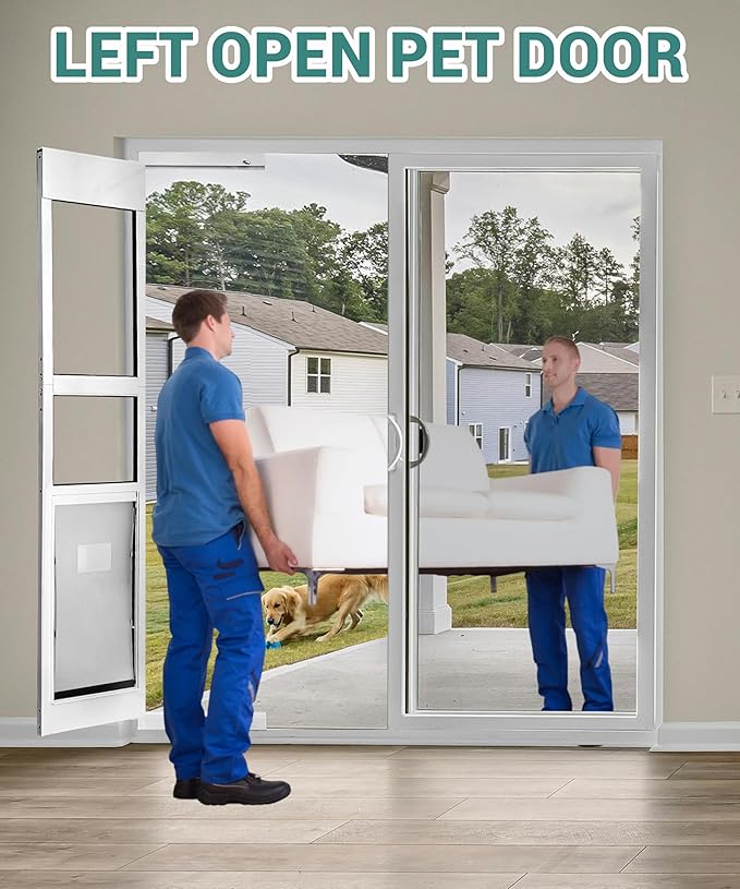 96" Extra Large Dog Door for Sliding Glass Door - XL Doggy Door for Sliding Door Dog Door Insert - Left Open from Inside