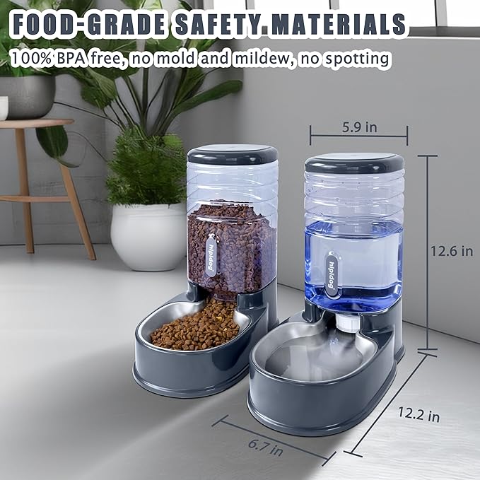 UniqueFit Cats Dogs Automatic Food Feeder and Water Dispenser Set 3.8L with Stainless Steel Bowl