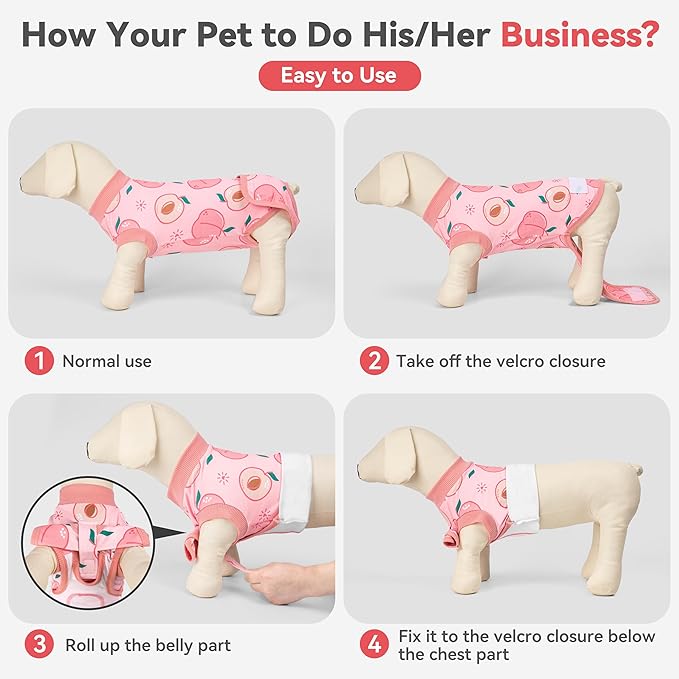 cyeollo Dog Surgery Recovery Suit, Soft Dog Onesie, E-Collar & Cone Alternative, Spay Neuter Suit for Male Female Dogs, Anti-Licking Wound Surgical Clothes, Comfy Body Suit for Small Dogs, Peach S