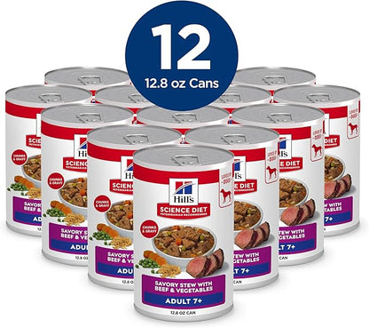 Hill's Science Diet Adult 7+,Senior Adult 7+ Premium Nutrition,Wet Dog Food,Beef & Vegetables Stew,12.8 oz Can,(Pack of 24)