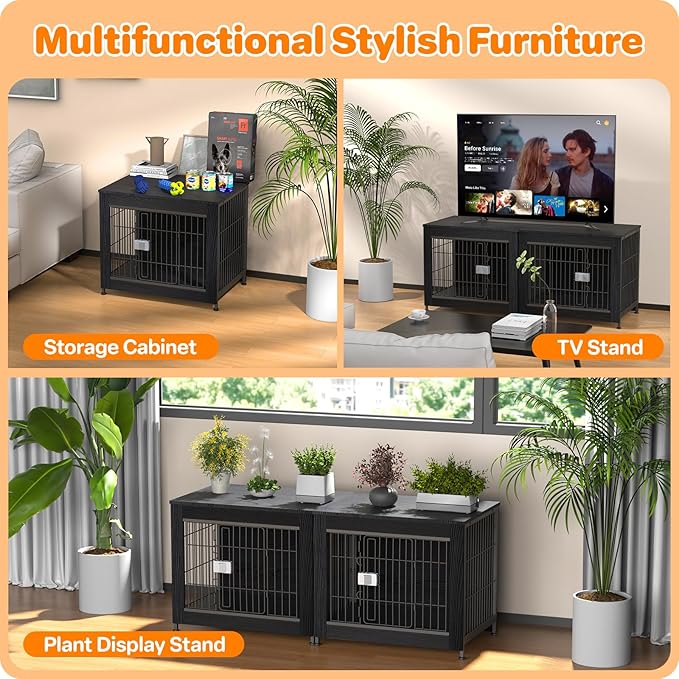 Dog Crate Furniture, Wooden Dog Crate 27in, Decorative Cage with End Table for Dog Indoor Kennel, High Anxiety Dog, Escape-Proof Locks for All Breeds