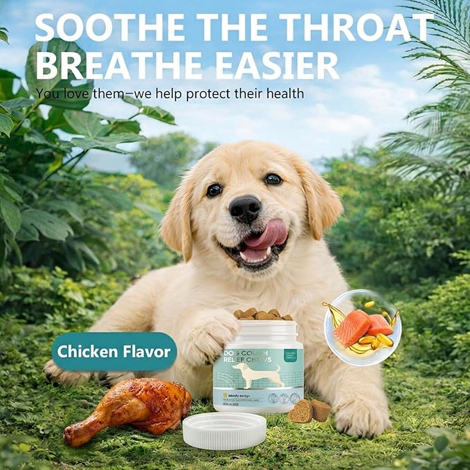 HAPIPET Dog Cough & Throat Relief Chews, Natural Kennel Cough Treatment with Herbal Extracts – Real Chicken Flavor, Soothes Breathing Discomfort, 120 Soft Chews
