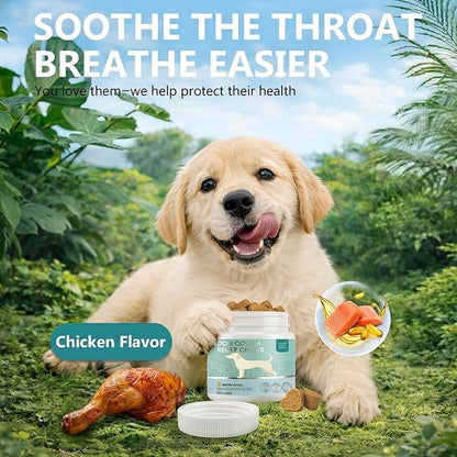 HAPIPET Dog Cough & Throat Relief Chews, Natural Kennel Cough Treatment with Herbal Extracts – Real Chicken Flavor, Soothes Breathing Discomfort, 120 Soft Chews