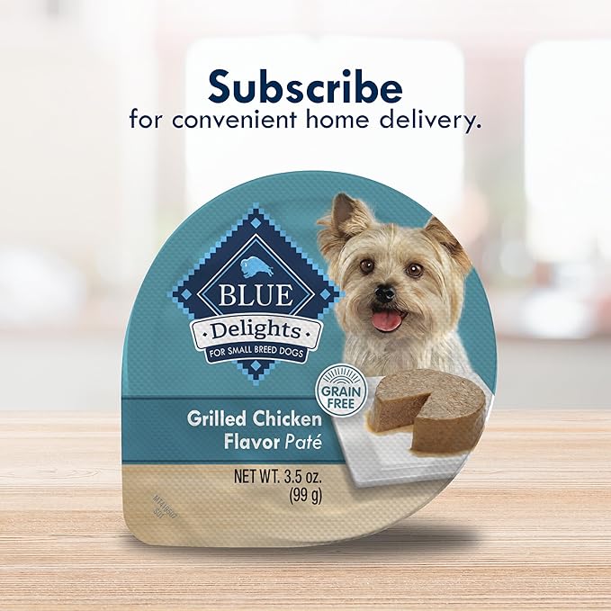 Blue Buffalo Delights Natural Adult Small Breed Wet Dog Food Cups, Pate Style, Grilled Chicken Flavor in Savory Juice 3.5-oz (Pack of 12)