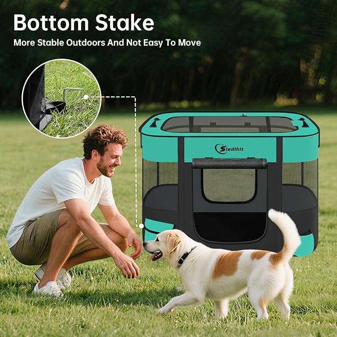 Dog Playpen,Cat Pet Puppy Pen,Portable Playpens for Dogs Indoor Outdoor Travel Camping Use,Foldable Dog Kennel Tent Crate for Rabbit Small Animals with Carrying Case (Green, Medium)