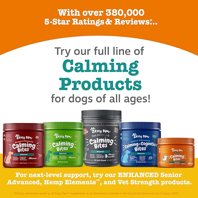 Zesty Paws Calming Chews for Dogs - for Everyday Stress, Relaxation, Composure, and Separation, Puppy Bites Turkey 90 Count