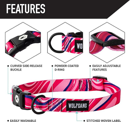 Wolfgang Heavy Duty Martingale Dog Collar with Quick Release Nylon Buckle for Walking & Training, MarbleSwirl Print, Medium