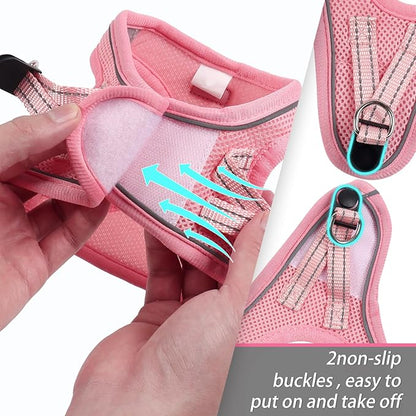 Dog Harness for Small Dogs and Leash Set, Honeycomb Grid, Reflective Lightweight Harness & Anti-Twist Pet Lead (Multi Color, Size: XS-S-M) (M, Pink)