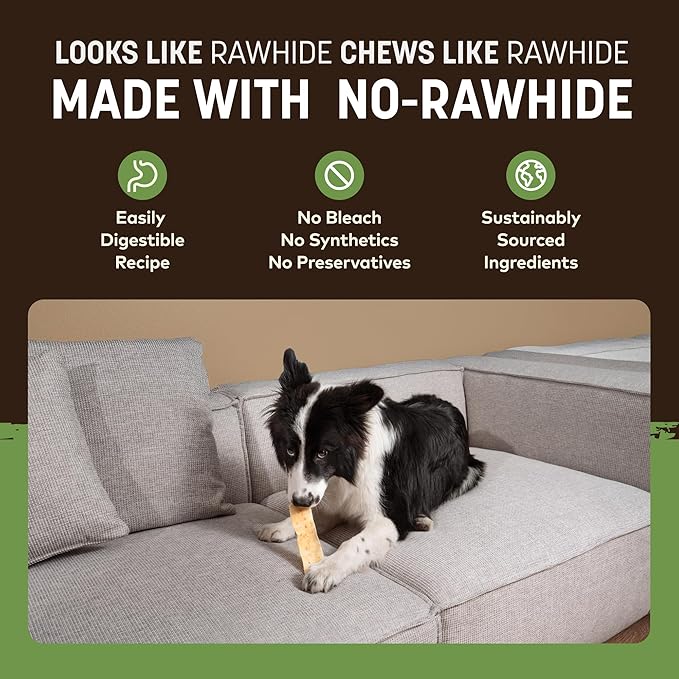 Earth Animal No Hide Strips - Natural Rawhide Free Dog Chew Strips, Pork - 4 Count