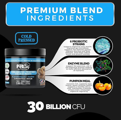 Pet Chef Probiotic Blend for Dogs with Prebiotics & Enzymes 140 Naturally Healthy Soft Chews for Digestion Gut & Skin Health Puppy-Friendly Improves Poop Stops IBS Low Calorie No Fillers