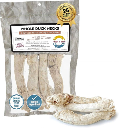 Fresh Is Best Duck Necks Freeze Dried Dog Treats – Raw Freeze Dried Cat Treats in Resealable Zipper Bag – High-Protein for Dogs & Cats – Made in The USA
