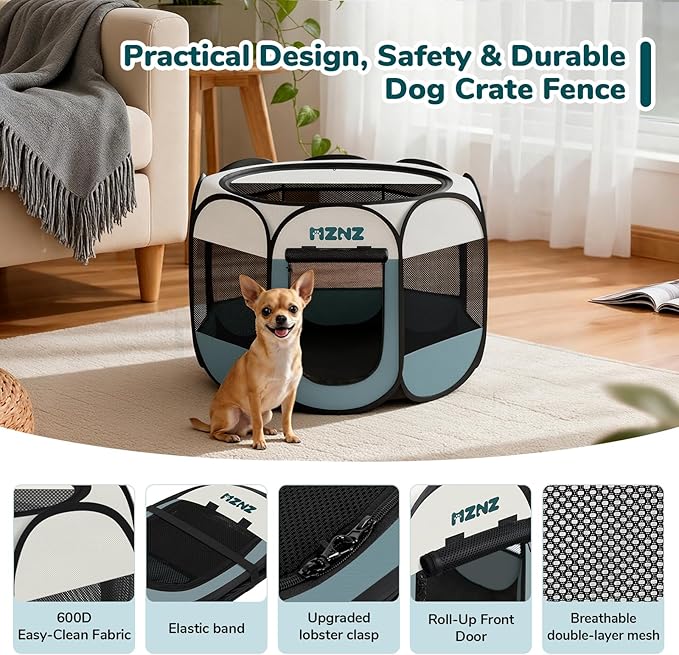 Dog Cat Playpen, Portable Small Animal Playpen Crate Indoor for Dogs Cats Rabbits, Foldable Guinea Pigs Bunny Cage Enclosure for Outdoor, Pop Up Dogs Cats Tent Kennel with Carrying Case, Grey