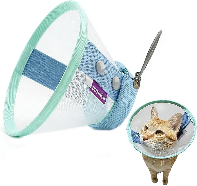 Soft Cat Cone Collar, Lightweight Mesh Recovery E Collar for Cats After Surgery, Adjustable Elizabethan Collar for Cats and Small Dogs, Blue M