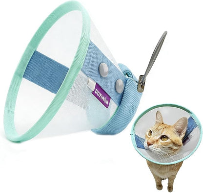 Soft Cat Cone Collar, Lightweight Mesh Recovery E Collar for Cats After Surgery, Adjustable Elizabethan Collar for Cats and Small Dogs, Blue M