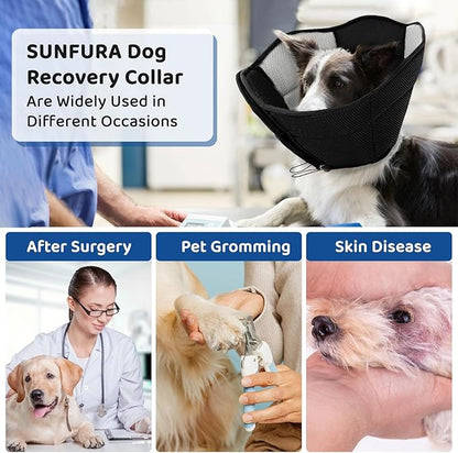 SUNFURA Dog Cone - Soft Cone for Dogs to Stop Licking, Pet E-Collar Alternative After Surgery, Adjustable Pet Recovery Collar for Wound Healing, Black Medium