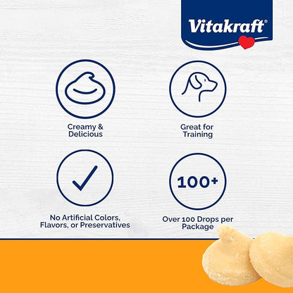 Vitakraft Drops Dog Treats - Peanut Flavor – Grain-Free Training Treats - Real Yogurt & Whey, Added Vitamins A, D3, E, B12, Riboflavin & Niacin – For All Dog Sizes & Ages – Resealable 8.8 oz Bag