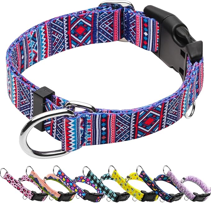 Martingale Collar for Dogs with Buckle No Pull Adjustable Nylon Limited Slip Training Dog Collars (Purple Tribal, Small)