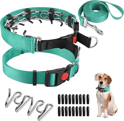 Prong Training Collar w/ Nylon Cover Comfort Tips & Quick Release Snap Buckle - Classic Collar & Leash for Small to Large Dogs, Teal, 3mm, 14-18'' Neck