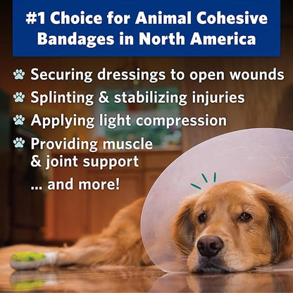 OVIK Health Petflex Pet Pack – Flexible Self-Adhesive Bandage for Wound Care – First Aid Wrap for Small Animals Like Dogs, Cats, & Other House Pets - 2 inch, 36 Rolls
