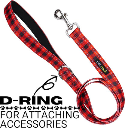 EcoBark Dog Leash - Soft & Reflective Comfort Leash with Padded Handle - Soft, Strong, & Durable for Small, Medium or Large Dogs (Red Buffalo Plaid)