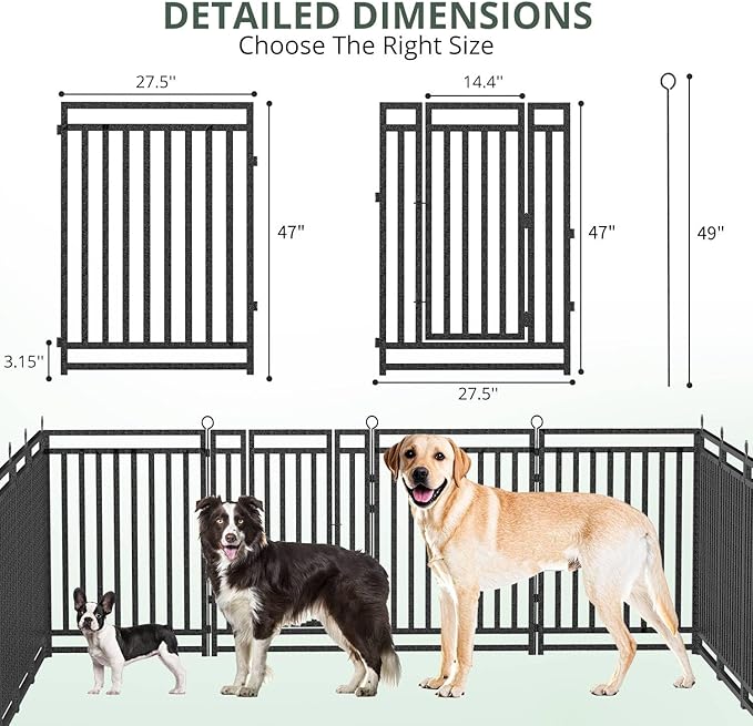 Dog Fence Outdoor Indoor, 47 Inch Height 24 Panels Dog Playpen for Large/Medium/Small Dogs Metal Dog Pen for Yard Camping and RV | Black-Silver