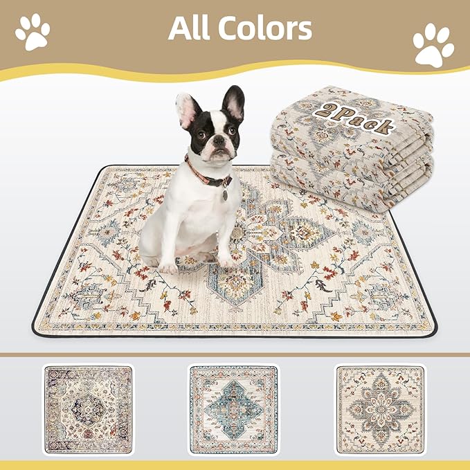 SCLOSE Washable Pee Pads for Dogs Large 2 Pack, 48" x 48" Reusable Puppy Pads Waterproof Dog Rugs, Super Absorbent, Leakproof, Dog Crate Pad, Playpen Mat, Whelping Pads, White Medallion