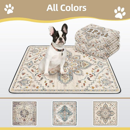 SCLOSE Washable Pee Pads for Dogs Large 2 Pack, 48" x 48" Reusable Puppy Pads Waterproof Dog Rugs, Super Absorbent, Leakproof, Dog Crate Pad, Playpen Mat, Whelping Pads, White Medallion
