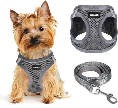 Dog Harness for Small Dogs and Leash Set, Honeycomb Grid, Reflective Lightweight Harness & Anti-Twist Pet Lead (Multi Color, Size: XS-S-M) (S, Grey)