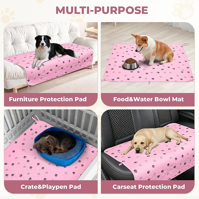 Fostanfly Washable Pee Pads for Dogs, 2 Pack Large 36"x41" Ultra-Absorbent and Leak-Proof Non-Slip Reusable Potty Training Pads for Dogs, Cats, Puppy, Potty of Add 8 Lanyards, Pink