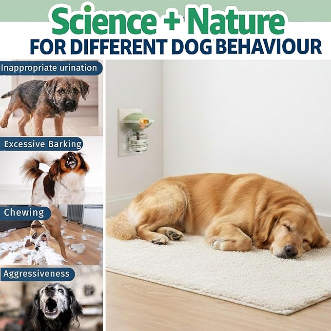 120 Days Advanced Dog Calming Diffuser Kit with Pheromones + Lavender & Chamomile for Anxiety Relief, Dog Pheromones Calming Diffuser Plug-in - 2 Diffusers & 4 Refills