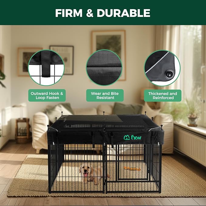 FXW Rollick Unleashed Dog Playpen for Indoor, Yard, RV Camping, 32 inch 8 Panels Dog Pen with Playpen Cover for Small and Medium Dogs, Black│Patented