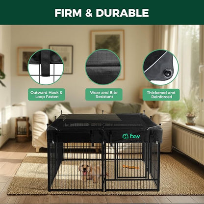 FXW Rollick Unleashed Dog Playpen for Indoor, Yard, RV Camping, 32 inch 8 Panels Dog Pen with Playpen Cover for Small and Medium Dogs, Black│Patented