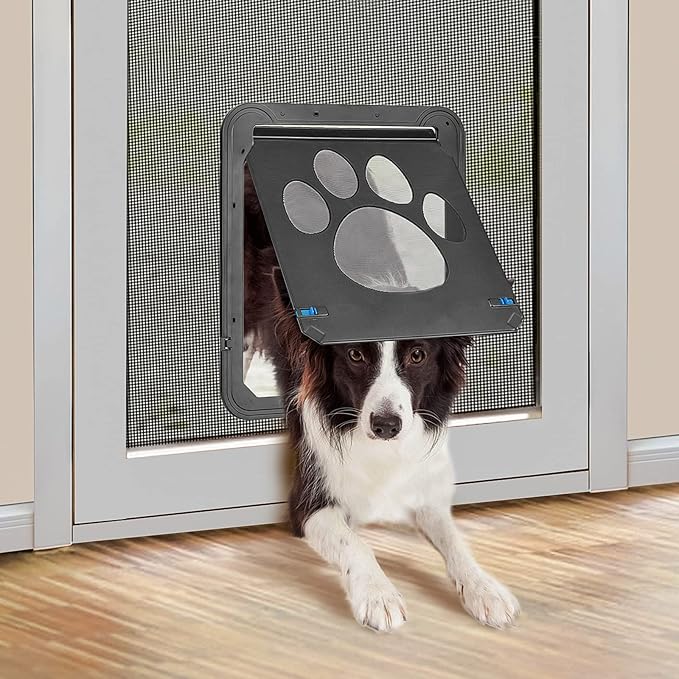 PETLESO Dog Door for Screen Door, Pet Door for Screen Lockable Pet Sliding Door for Small to Large Dogs, Inner Size 12"×14"