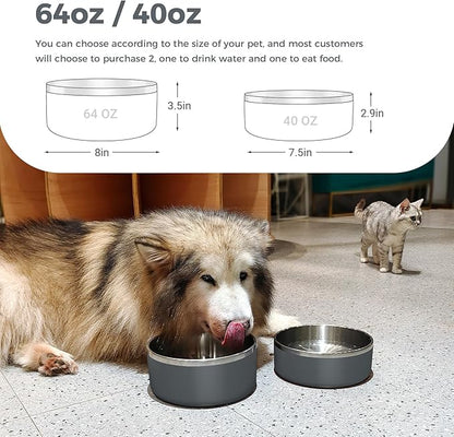 WENBOKMIN Dog Bowl, Stainless Steel Dog Food and Water Bowl with Non Slip Quiet Bottom, Easy to Clean, Dishwasher Safe, 40oz, Deep Grey