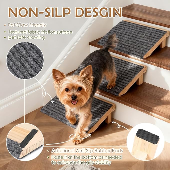 2 Pack Dog Ramp for Stairs - Foldable Wood Dog Stair Ramp with Non-Slip Carpet Surface, Portable Pet Steps for Stairs, Threshold- Assist Small Dog, Senior and Injured Dogs, Easy Store (Pet Safe)