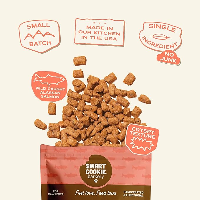 Smart Cookie Freeze Dried Salmon Bites - Single Ingredient Freeze Dried Treats for Dogs - Wild Caught Alaskan Salmon Dog Training Treats & Dog Food Topper - Made in USA - 2oz Bag, 1 Pack