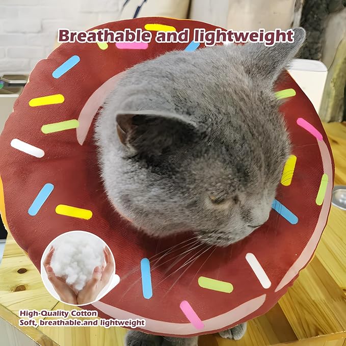 Comfortable Adjustable Soft Dog Cone for Recovery, Washable Elizabethan Collar for Dogs and Cats, Stops Licking Wounds (Donut Brown, S)