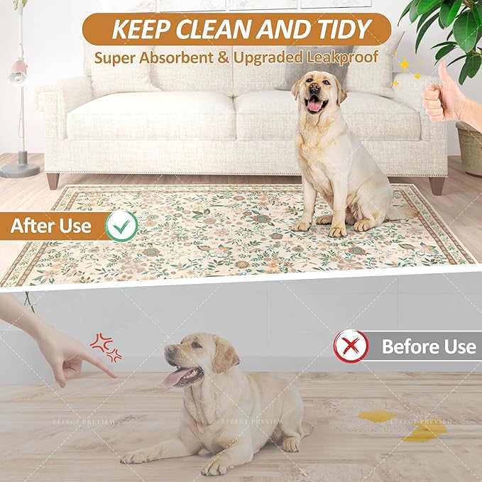 Washable Pee Pads for Dogs, 2 Pack Super Absorbent Reusable Puppy Pads with Colorful Flowers Patterns for Potty Training, Floor, Couch, Bed, and Crate,18"x 24"