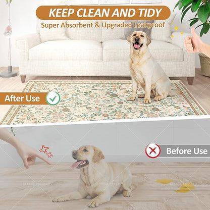 Washable Pee Pads for Dogs, 2 Pack Super Absorbent Reusable Puppy Pads with Colorful Flowers Patterns for Potty Training, Floor, Couch, Bed, and Crate,18"x 24"
