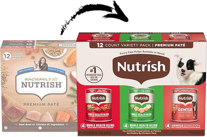 Nutrish Gentle Digestion and Whole Health Blend Premium Paté Variety Pack Wet Dog Food,13 oz. Can,Packaging May Vary (Rachael Ray),(Pack of 24)